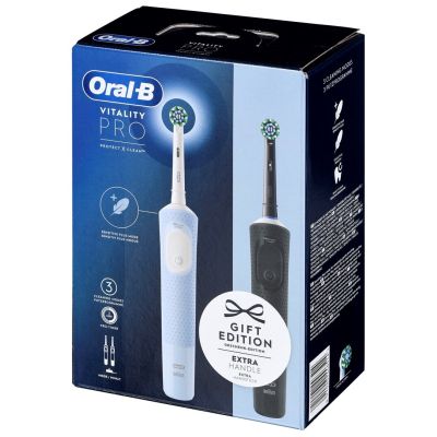 14. Oral-B Vitality Pro Duo Adult Rotating Pulsating Toothbrush Black, Blue, White