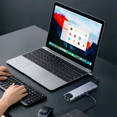 13. Tech-Protect HB09 USB hub 8in1 TYPE-C + USB-A 3.0 + USB-C 3.0 + HDMI 4K 60HZ + SD/TF + PD100W + RJ45 1000 MB/S - gray