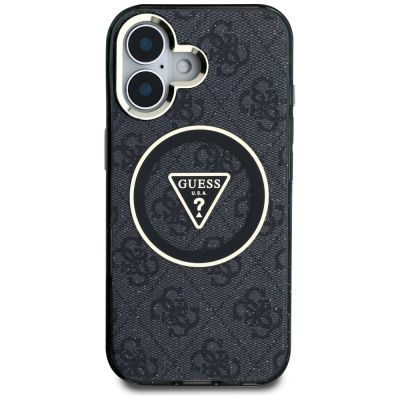 3. Guess IML Metal Glitter 4G Circle Triangle MagSafe Case for iPhone 16 - Black