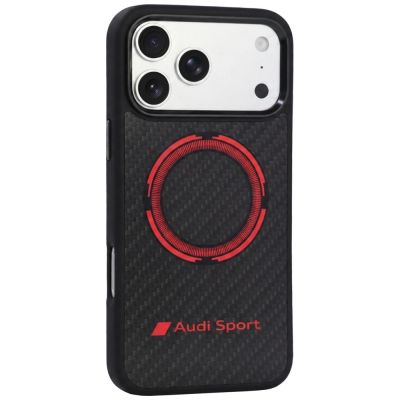 3. Audi RSQ Carbon Fiber Sport Red Circle MagSafe Case for iPhone 18 Pro Max / 17 Pro Max - Black