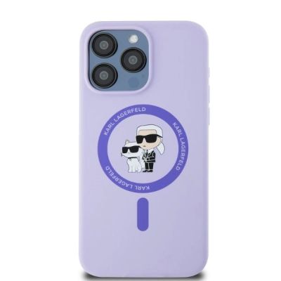 3. Karl Lagerfeld Silicone Karl&Choupette Heads Ring MagSafe Case for iPhone 15 Pro Max - Purple