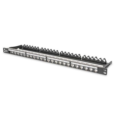 4. High density patch panel 19" 24x keystone, shielded, 0.5U, black, cable guide, labeling fields