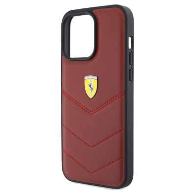6. Ferrari Leather Stitched Lines case for iPhone 15 Pro Max - red