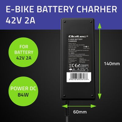 6. Qoltec 52613 36V 42V 2A electric bike charger Bosch 3Pin plug + power cable