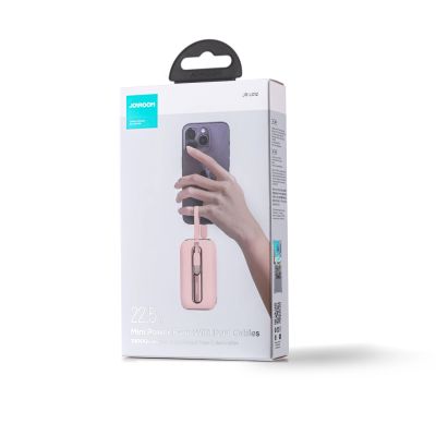 4. Joyroom mini powerbank 10000mAh Colorful Series 22.5W with 2 built-in USB C and Lightning cables pink (JR-L012)