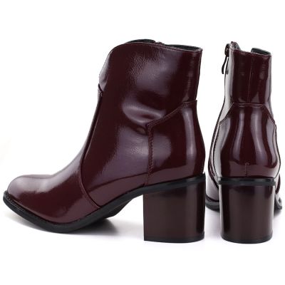 10. Women's high-heeled patent leather burgundy ankle boots M.Daszyński MR2337