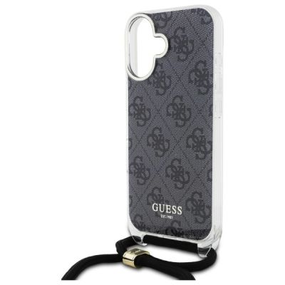 5. Guess Crossbody Cord 4G Print Case for iPhone 16 - Black