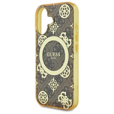 6. Guess IML Peony On 4G Background MagSafe iPhone 16 Case - Brown