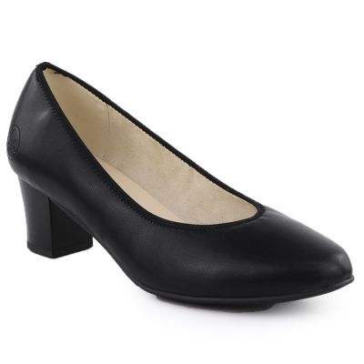 Women's leather pumps with a low heel, black Rieker 44650
