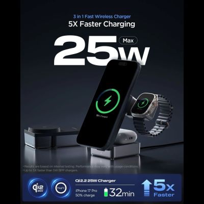 7. Spigen Essential Qi2.2 25W 3in1 MagSafe Magnetic Wireless Charger - Black