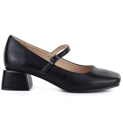 2. Women's block heel shoes with a strap, black Potocki 12815