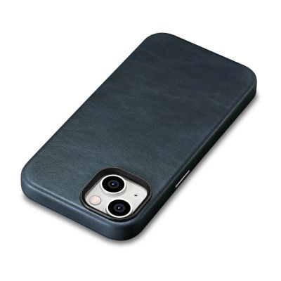 9. iCarer Oil Wax Premium Leather Case iPhone 14 Plus Magnetic Leather Case with MagSafe Dark Blue (WMI14220703-BU)