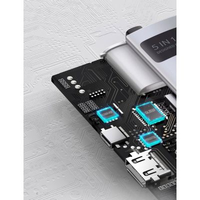 17. Baseus Metal Gleam Series 5-in-1 Multifunctional HUB USB Type C - USB Type C Power Delivery 100 W / HDMI 4K 30 Hz / 3x USB 3.2 Gen 1 (CAHUB-CX0G)