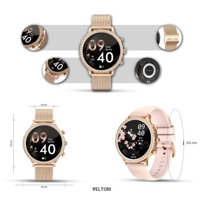 12. VELTORI VT310-1 Women's Smartwatch Gold Bracelet + Pink Silicone Strap
