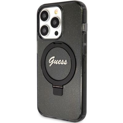 2. Guess Ring Stand Script Glitter MagSafe case for iPhone 15 Pro Max - black