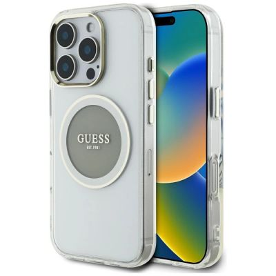 Guess IML Metal Colored Circle Classic Logo MagSafe case for iPhone 16 Pro Max - gray