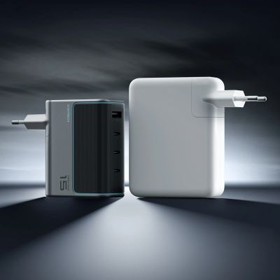 4. Cuktech AD1404UEU 140W GaN 3x USB-C + USB-A Wall Charger with USB-C Cable - Gray