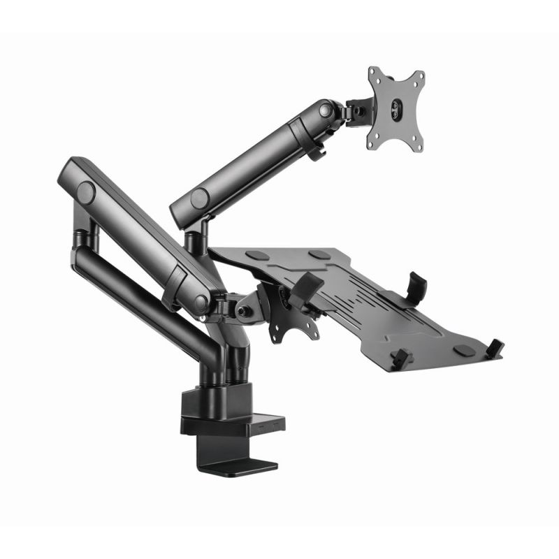 GEMBIRD ADJUSTABLE DESK ARM/MOUNT FOR 2 MONITORS + NOTEBOOK SHELF 17–32, VESA 100 X 100 MM, UP TO 8 KG
