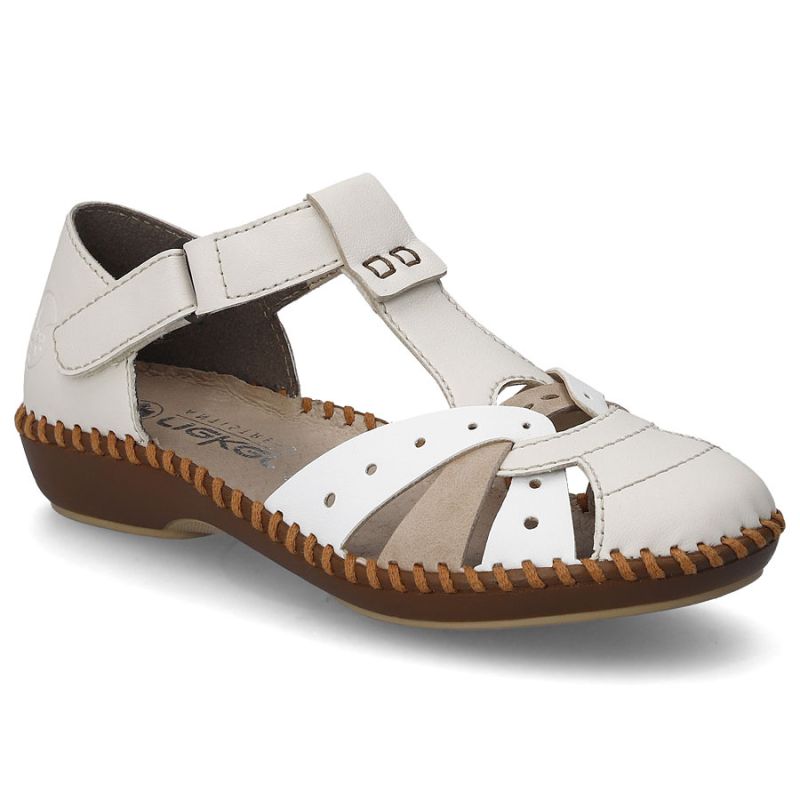 Rieker M1655-61 comfortable women's sandals with velcro closure and closed toes in beige