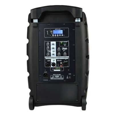 5. V-TONE BQ12 GO MP3 - Active speaker, rechargeable, black, Bluetooth, TWS, USB, SD, DSP, AUX, infrared remote control, 2x wireless microphones, extendable handle, transport wheels set