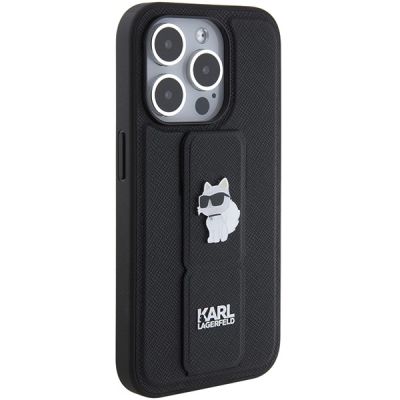 5. Karl Lagerfeld Gripstand Saffiano Choupette Pins case for iPhone 15 Pro Max - black