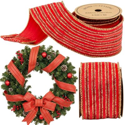 6. RIBBON GOLD STRIPES 6.3CMx3M RED