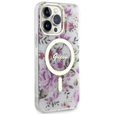 9. Guess GUHMP14LHCFWST iPhone 14 Pro 6.1" transparent hardcase Flower MagSafe
