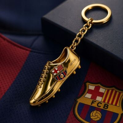 4. FC Barcelona original licensed keychain in the shape of a golden football boot B7084
