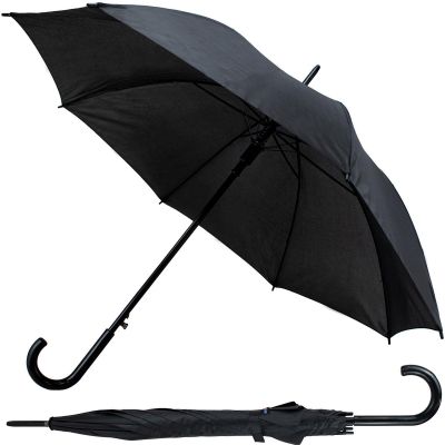 Long semi-automatic umbrella with curved handle, black, SEMI LINE