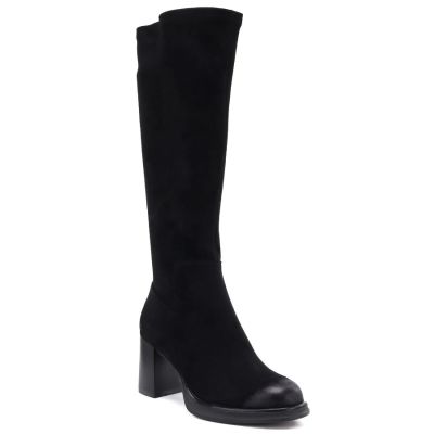 Women’s black faux suede heeled boots Potocki SZ12849