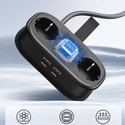 4. Orico AP3 20W GaN 5in1 Power Strip 2x AC + 2x USB-A + 1x USB-C - Black
