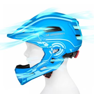 8. Wozinsky Kids Full Face Bike Helmet with USB Rear Light S - Blue