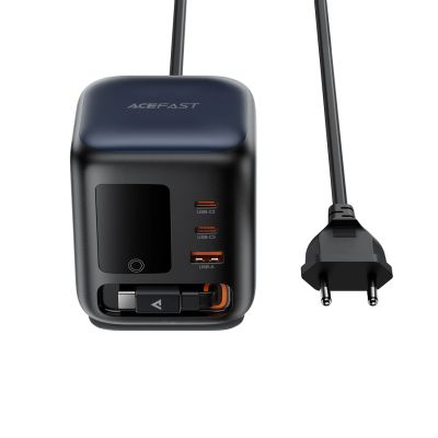 2. Acefast Z10 GaN 100W 3xUSB Desktop Charger with Retractable USB-C Cable and TFT Display - Black