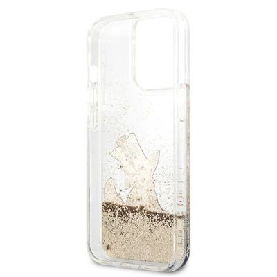 7. Karl Lagerfeld Liquid Glitter Choupette Fun Case for iPhone 13 / 13 Pro - Transparent Gold