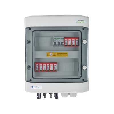 DCAC hermetic IP65 EMITER connection box with Dehn 1000V DC surge arrester type 2, 2 x PV string, 2 x MPPT // Dehn AC limiter type 2, 16A 3-F