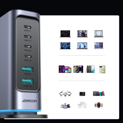 10. Joyroom JR-TCM02 Multiport GaN Charger 65W EU 4x USB-C 2x USB-A - Dark Gray