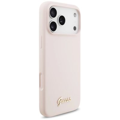4. Guess Silicone Script Metal Logo MagSafe Case for iPhone 17 Pro Max - Pink