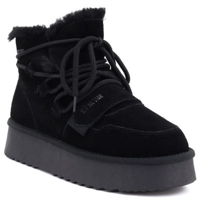 4. Women's leather ankle boots on the platform, suede, black, Big Star UU274314