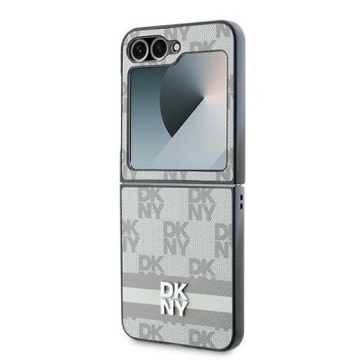 6. DKNY Checkered Pattern Printed Stripes Case for Samsung Galaxy Z Flip 6 - Beige