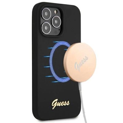 Guess GUHMP13LLSLMGBK iPhone 13 Pro / 13 6.1" black/black hardcase Silicone Script Gold Logo MagSafe