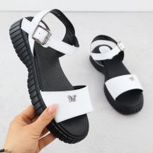 Women's leather sandals with a thick sole and a butterfly, white Filippo DS6811