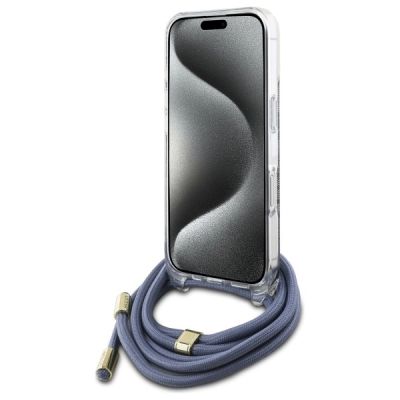 4. Guess Crossbody Cord 4G Print Case with Lanyard for iPhone 16 - Blue
