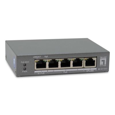 5. LevelOne PoE+Switch 3xGE PoE/1xHi-PoE 60W unmanaged Plastic