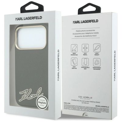 8. Karl Lagerfeld Grained with Resin Signature Logo MagSafe Case for iPhone 18 Pro / 17 Pro - Black