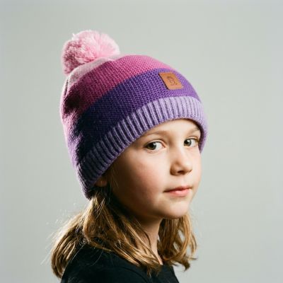 3. Trollkids Kids Gryllefjord Bobble Cap with Pompom Pink/Purple (987-243)