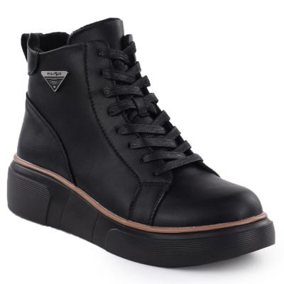 8. Black Women’s Leather Wedge Ankle Boots Filippo DBT6452
