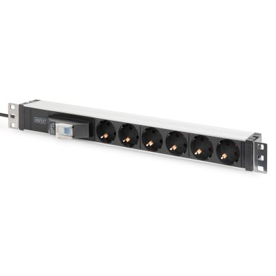 Digitus PDU 19" Rack Power Strip, 6x Schuko, 2.0m, 1x Unischuko plug, 16A, circuit breaker, aluminum profile