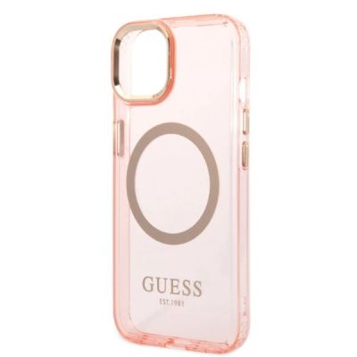 6. Guess GUHMP14SHTCMP iPhone 14 6.1" pink/pink hard case Gold Outline Translucent MagSafe