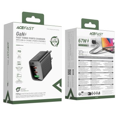 4. Acefast A108 GaN PD 67W 2xUSB-C 1xUSB-A Wall Charger - Black