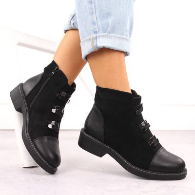 5. Women’s Black Suede-Look Ankle Boots with Warm Lining M.Daszyński SA252-4